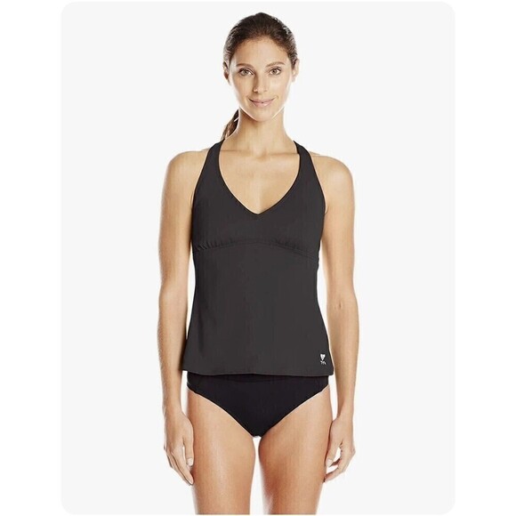 NWT TYR SOLIDS HALTER TWIST TANKINI SWIM TOP REMOVEABLE CUPS BLACK SIZE 8 - Picture 2 of 13